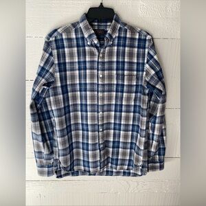 BEAMS Plus Made in Japan 100% Cotton Button-Down Flannel Shirt M Blue Gray Plaid
